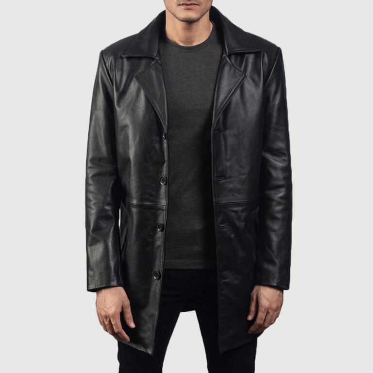 Mens Classmith Black Leather Coat Open Front-4-1718119001861